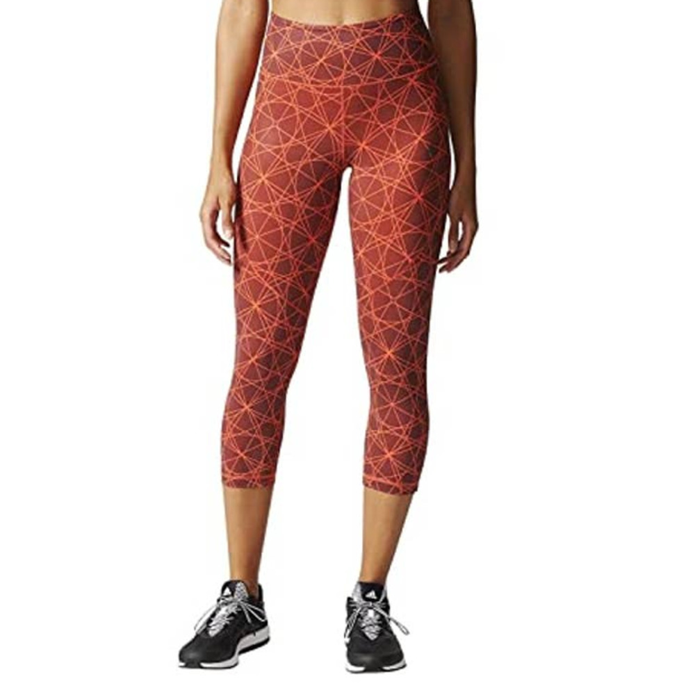 Adidas Burgundy Orange Print Wanderflex Iconic Three Quarter Leggings • Sz S 🗣